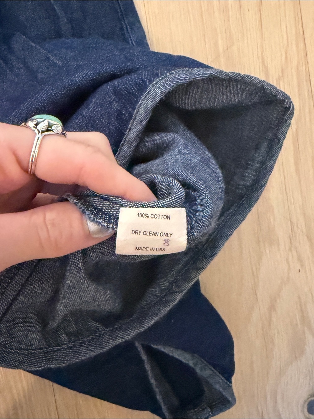 vintage navy blue denim mini babydoll dress with pockets - Picture 6 of 6